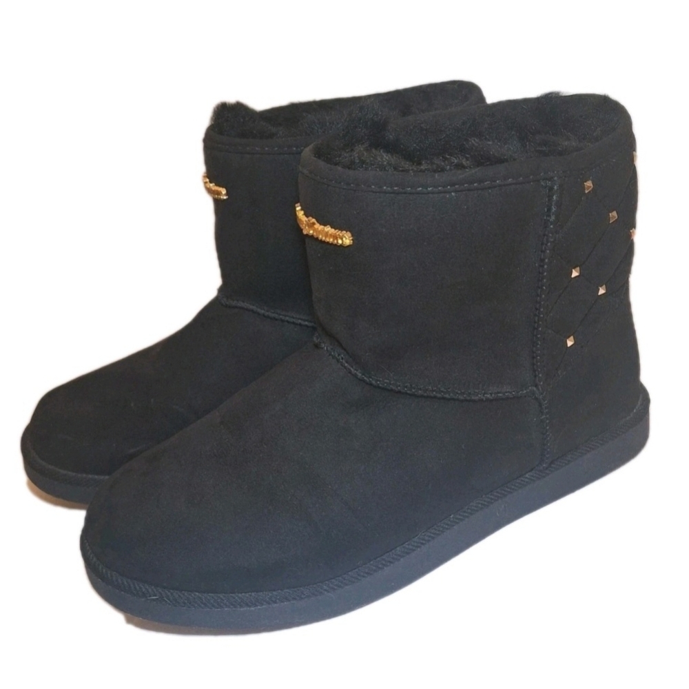 Juicy Couture Kingle Black Faux Fur Lined Gold Studded Ankle Boots Womens Size 9
